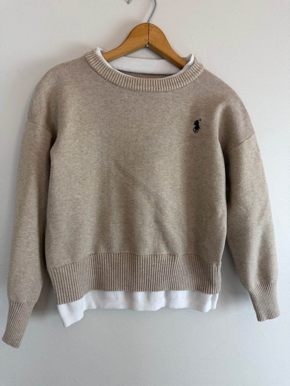 Boy’s XL Equestrian Horse Logo Knit Sweater Cream Pullover Preppy Style